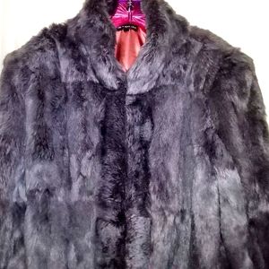 Rabbit fur coat full length, Size 22, dark gray